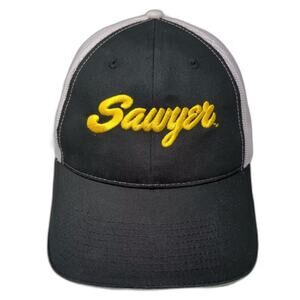 Sawyer Baseball Cap Black White OS Mesh Embroidered Strapback Adjustable Hat